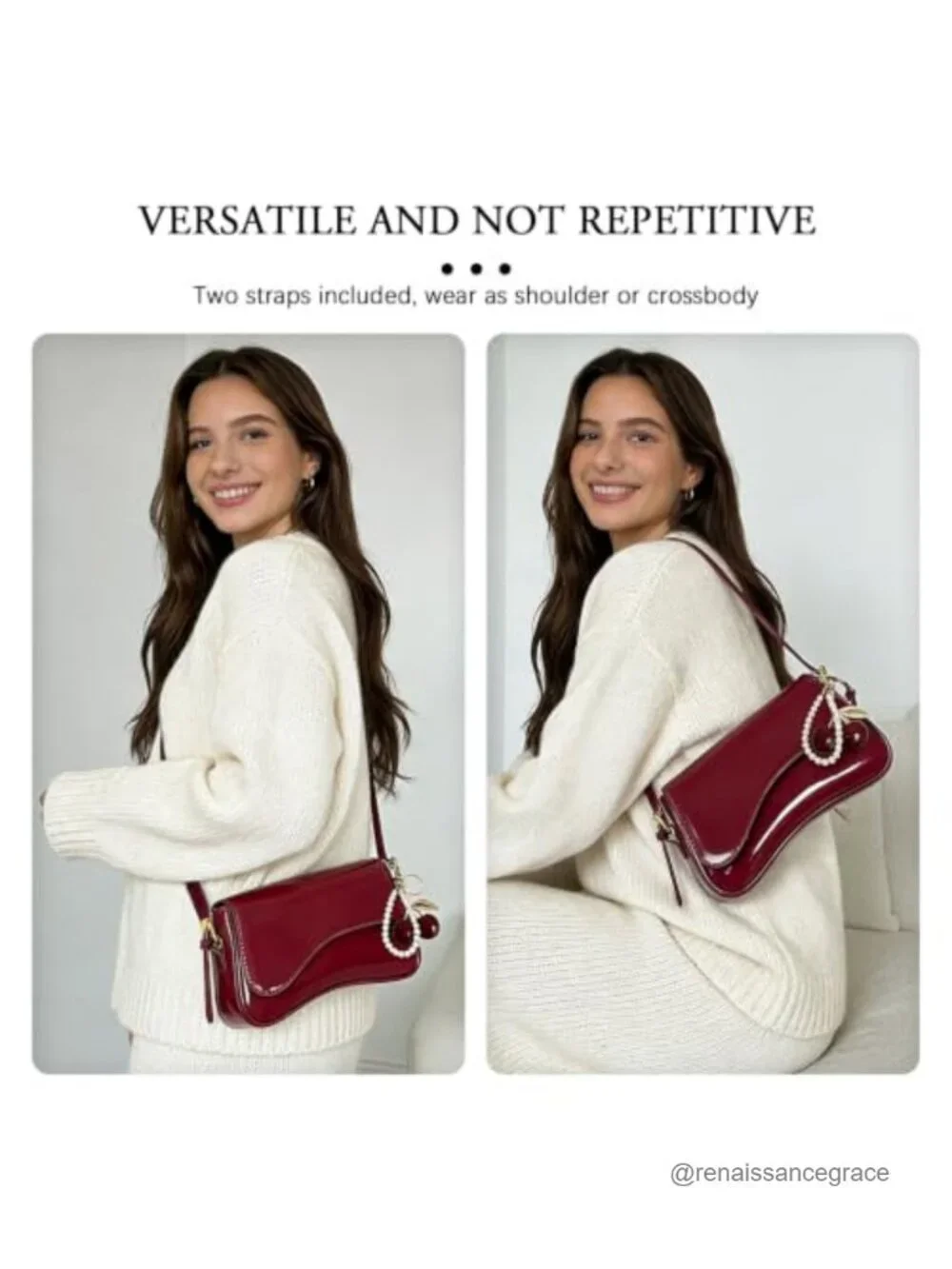 Hobo Crossbody Bag with Cherry Pendant PU Leather Shoulder Purse